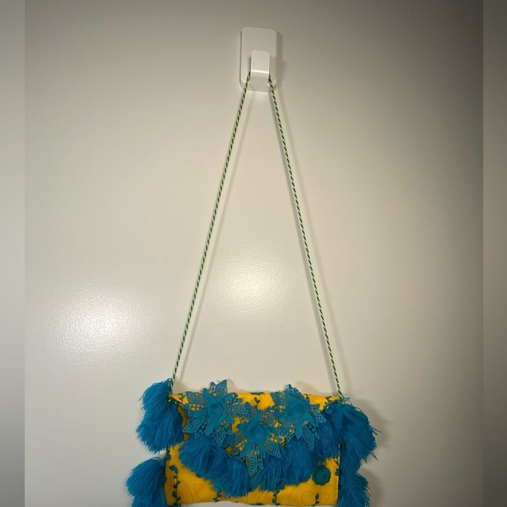 Vibrant Teal and Yellow Floral Clutch Antica Sartoria by Giacomo Cinque - Picture 2 of 10